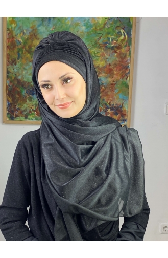 Saray Model Simli Yan Drapeli Şal ARA17ŞAL24-09 Siyah