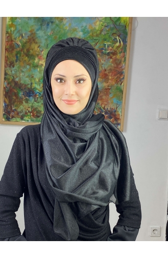 Saray Model Simli Yan Drapeli Şal ARA17ŞAL24-09 Siyah