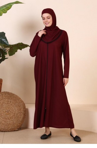 Claret Red Hijab Dress 7028.Bordo