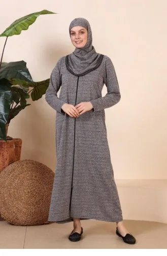 Kadın Büyük Beden Tam Tesettür Giyçık Namaz Elbisesi 7028 Gri