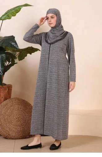 Kadın Büyük Beden Tam Tesettür Giyçık Namaz Elbisesi 7028 Gri