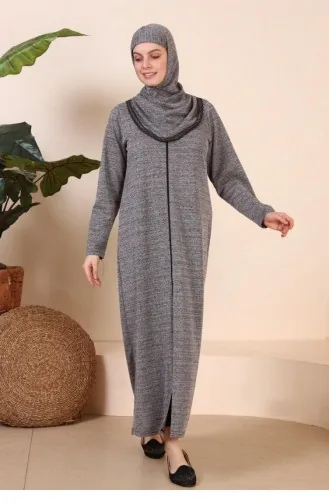Kadın Büyük Beden Tam Tesettür Giyçık Namaz Elbisesi 7028 Gri