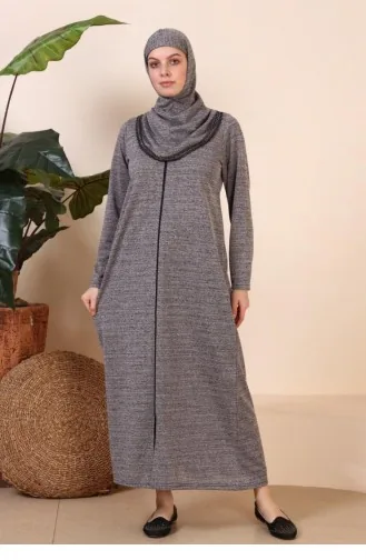Kadın Büyük Beden Tam Tesettür Giyçık Namaz Elbisesi 7028 Gri