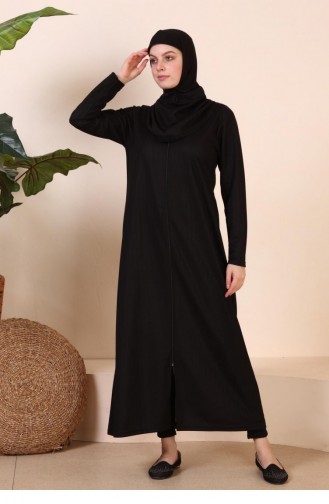 Schwarz Hijab Kleider 7028.Siyah