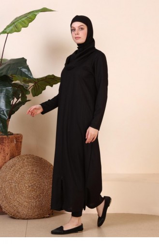 Schwarz Hijab Kleider 7028.Siyah