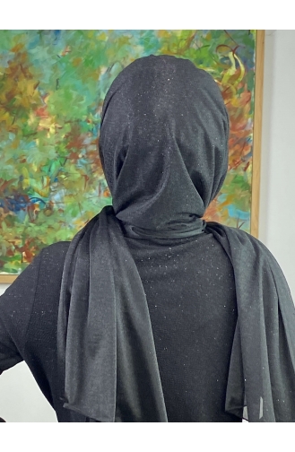 Double Color Sultan Model Glitter Chiffon Gathered Shawl ARA17SHAL52-08 Black Gold Yellow 17ŞAL52-08