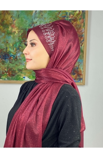 شال بتصميم مُجمّع من الشيفون اللامع موديل الأميرة ARA17SHAL62-01 لون أحمر خمري 17ŞAL62-01