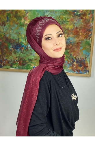 شال بتصميم مُجمّع من الشيفون اللامع موديل الأميرة ARA17SHAL62-01 لون أحمر خمري 17ŞAL62-01