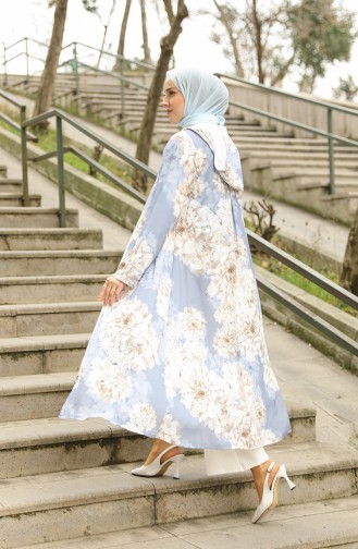 Gemusterte Abaya mit Kapuze 36067-03 Blau 36067-03