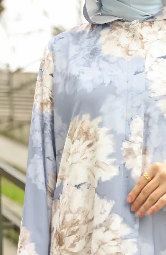 Abaya à Motifs à Capuche 36067-03 Bleu 36067-03