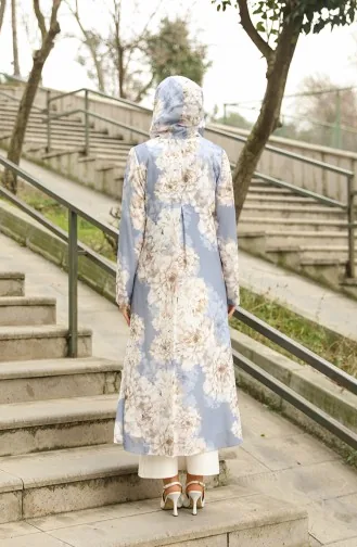 Abaya à Motifs à Capuche 36067-03 Bleu 36067-03