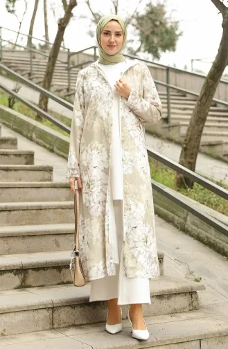 Hooded Patterned Abaya 36067-04 Khaki 36067-04
