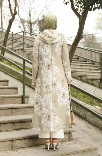 Hooded Patterned Abaya 36067-04 Khaki 36067-04