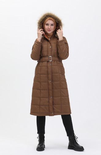 Fur Hooded Quilted Coat 516522A-01 Tan 516522A-01