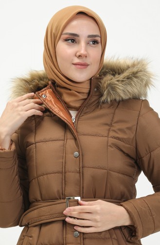 Manteau Matelassé à Capuche en Fourrure 516522A-01 Tabac 516522A-01