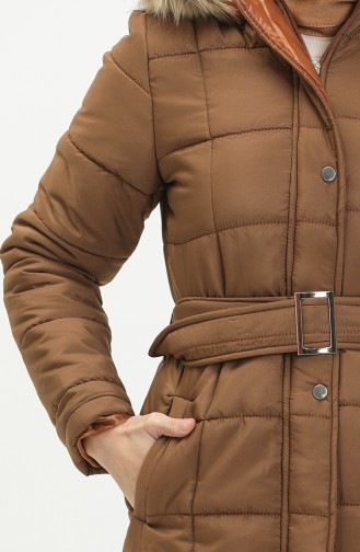 Fur Hooded Quilted Coat 516522A-01 Tan 516522A-01