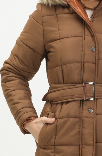 Manteau Matelassé à Capuche en Fourrure 516522A-01 Tabac 516522A-01