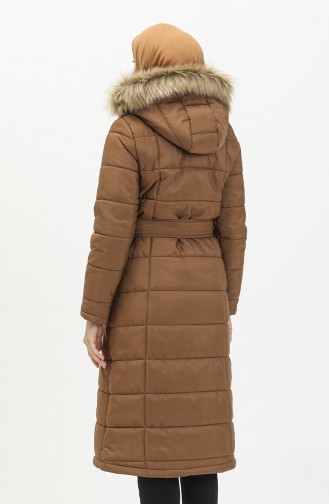 Fur Hooded Quilted Coat 516522A-01 Tan 516522A-01