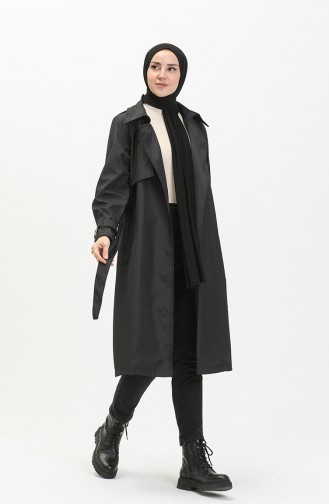 Trench-coat à Ceinture 1108-01 Noir 1108-01