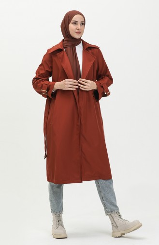 Belted Trench Coat 1108-02 Brick Red 1108-02