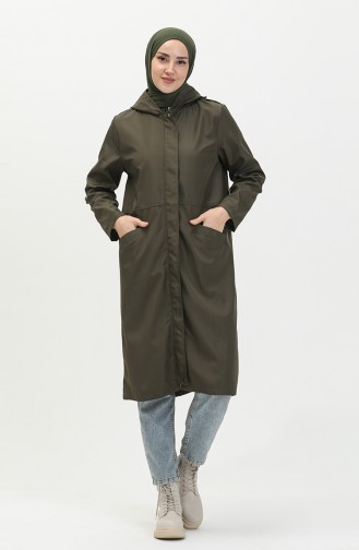 Trenchcoat Aus Bondit-Stoff Mit Kapuze 1119-02 Khaki 1119-02