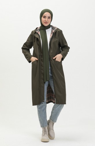 Trenchcoat Aus Bondit-Stoff Mit Kapuze 1119-02 Khaki 1119-02