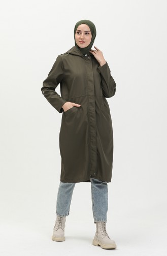 Trenchcoat Aus Bondit-Stoff Mit Kapuze 1119-02 Khaki 1119-02