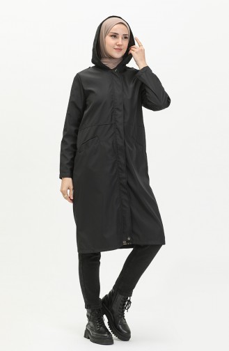 Bondit Stoffen Trenchcoat Met Capuchon 1119-03 Zwart 1119-03