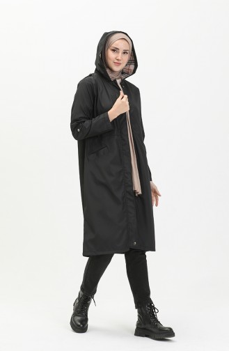 Bondit Stoffen Trenchcoat Met Capuchon 1119-03 Zwart 1119-03