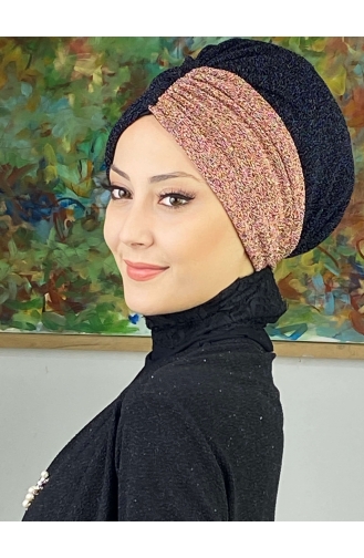 Sultan Model Double Color Gathered Outer Bonnet 1ARA181222-01 Black Copper Color 1ARA181222-01