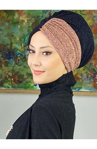 Sultan Model Double Color Gathered Outer Bonnet 1ARA181222-01 Black Copper Color 1ARA181222-01