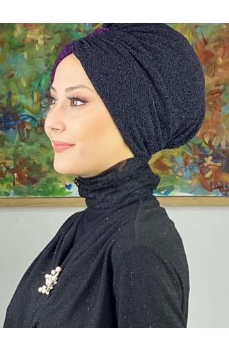 Bonnet Extérieur Froncé Double Couleur Modèle Sultan 1ARA181222-03 Noir Rouge Bordeaux 1ARA181222-03