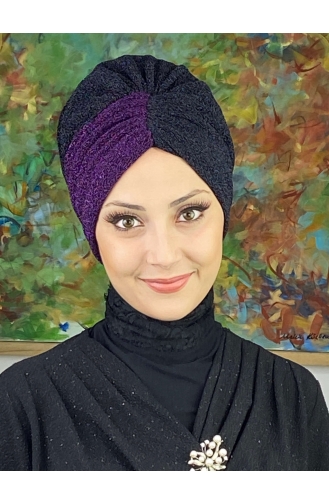 Bonnet Extérieur Froncé Double Couleur Modèle Sultan 1ARA181222-03 Noir Rouge Bordeaux 1ARA181222-03