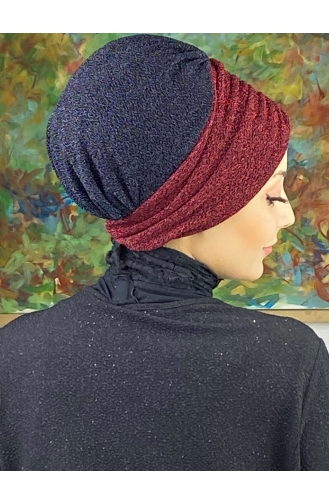Bonnet Extérieur Froncé Double Couleur Modèle Sultan 1ARA181222-03 Noir Rouge Bordeaux 1ARA181222-03