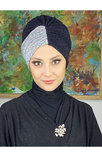 Sultan Model Double Color Gathered Outer Bonnet 1ARA181222-04 Black Gray 1ARA181222-04