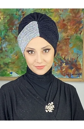 Sultan Model Double Color Gathered Outer Bonnet 1ARA181222-04 Black Gray 1ARA181222-04