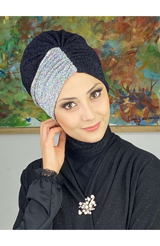 Sultan Model Double Color Gathered Outer Bonnet 1ARA181222-04 Black Gray 1ARA181222-04