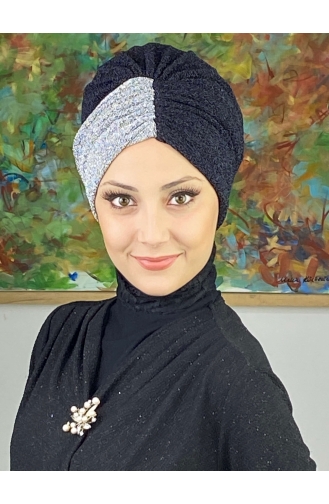 Sultan Model Double Color Gathered Outer Bonnet 1ARA181222-04 Black Gray 1ARA181222-04