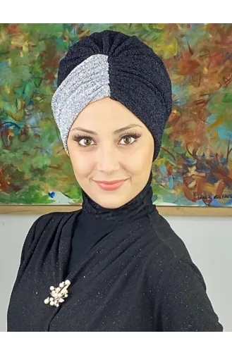 Sultan Model Double Color Gathered Outer Bonnet 1ARA181222-04 Black Gray 1ARA181222-04