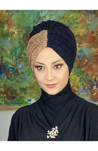 Sultan Model Double Color Gathered Outer Bonnet 1ARA181222-05 Black Gold Color 1ARA181222-05