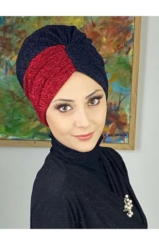 Sultan Model Double Color Gathered Outer Bonnet 1ARA181222-06 Black Red 1ARA181222-06