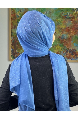 Sultan Model Zilverachtige Chiffon Verzamelde Sjaal ARA17SHAL38-04 Blauw 17ŞAL38-04