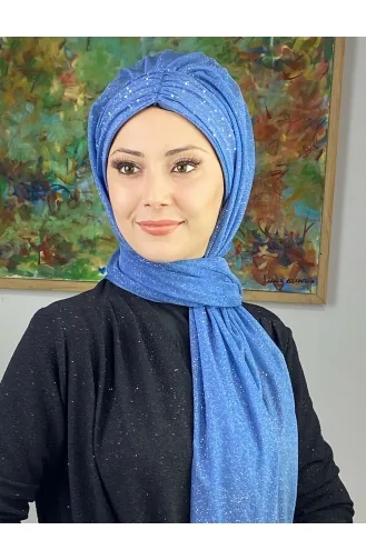 Châle Froncé En Mousseline Argenté Modèle Sultan ARA17SHAL38-04 Bleu 17ŞAL38-04