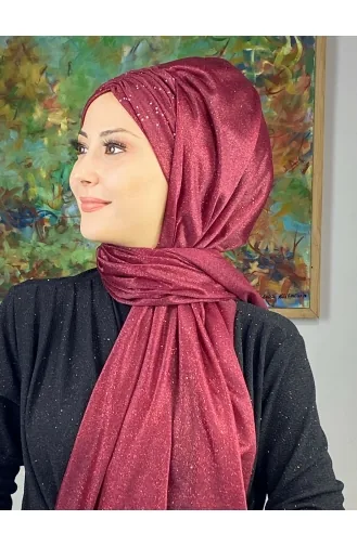 Sultan Model Silvery Chiffon Gathered Shawl ARA17SHAL38-05 Claret Red 17ŞAL38-05