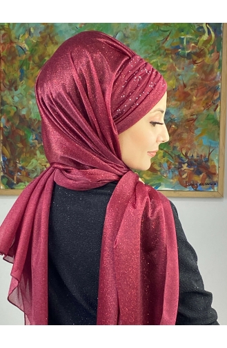 Châle Froncé En Mousseline Argenté Modèle Sultan ARA17SHAL38-05 Rouge Claret 17ŞAL38-05