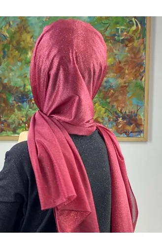 Sultan Model Silvery Chiffon Gathered Shawl ARA17SHAL38-05 Claret Red 17ŞAL38-05