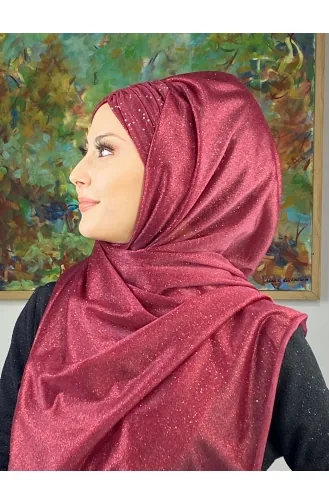 Sultan Model Silvery Chiffon Gathered Shawl ARA17SHAL38-05 Claret Red 17ŞAL38-05