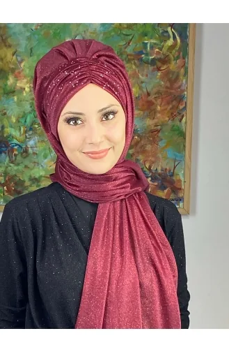 Sultan Model Silvery Chiffon Gathered Shawl ARA17SHAL38-05 Claret Red 17ŞAL38-05