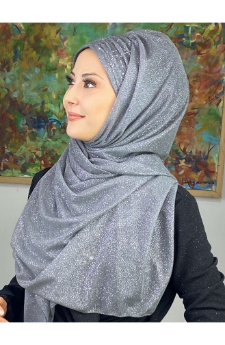 Châle Froncé En Mousseline Argenté Modèle Sultan ARA17SHAL38-06 Gris 17ŞAL38-06