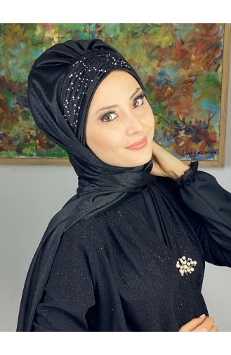 Sultan Model Silvery Chiffon Gathered Shawl ARA17SHAL38-09 Black 17ŞAL38-09